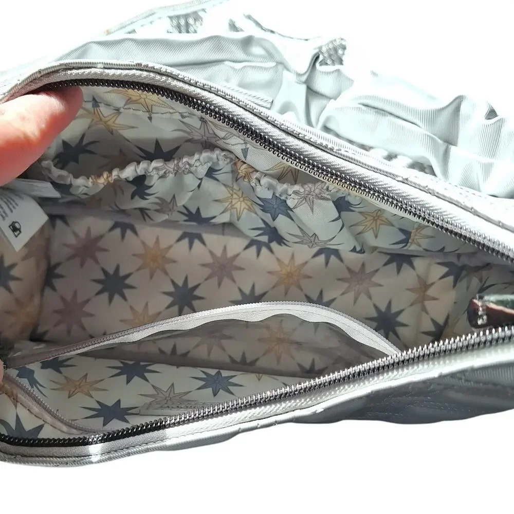 Lug Groove Silver Lux shine metallic crossbody bag vegan leather quilted puffy